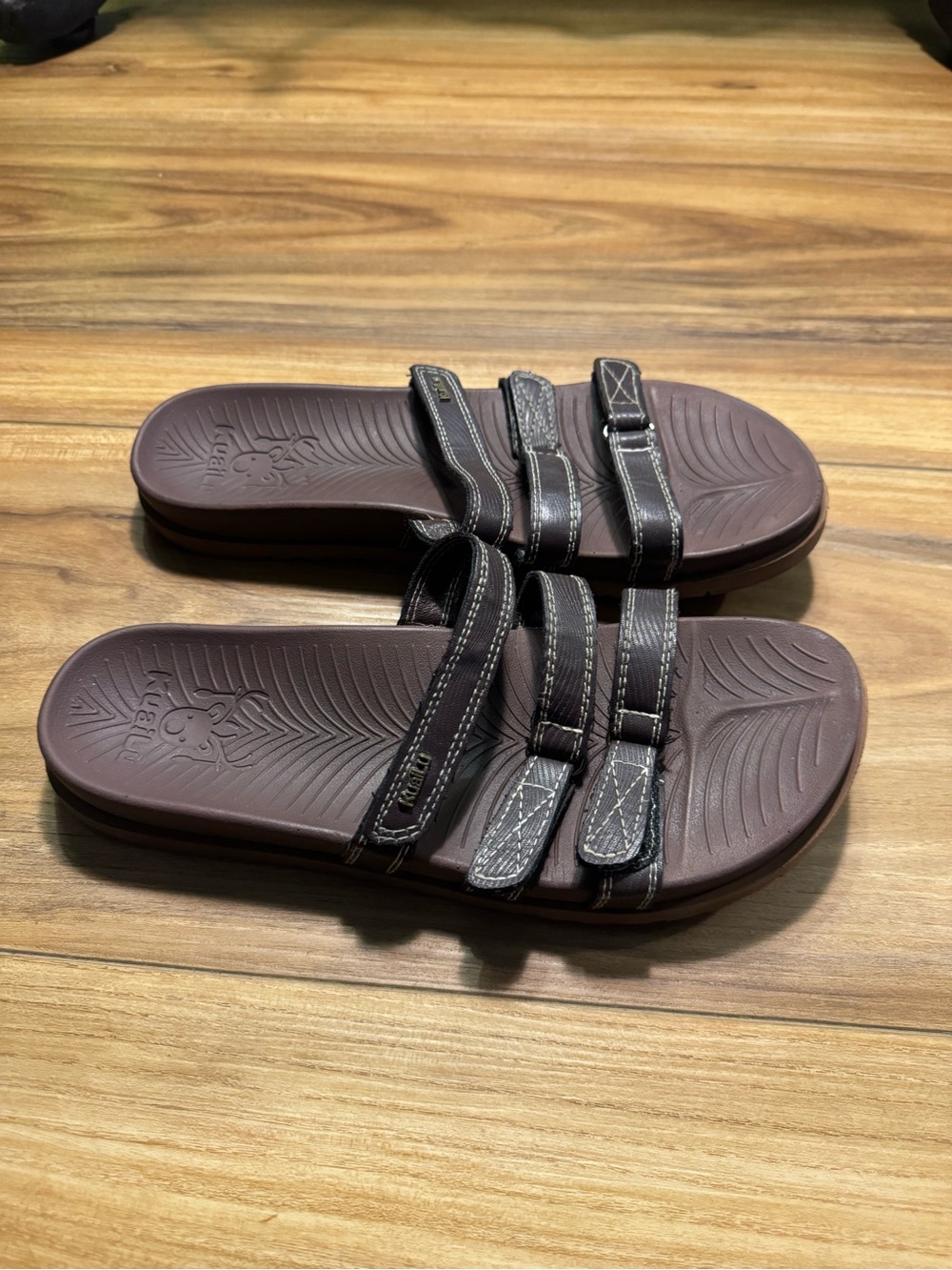Women’s Triple-Strap Brown Slide Sandals